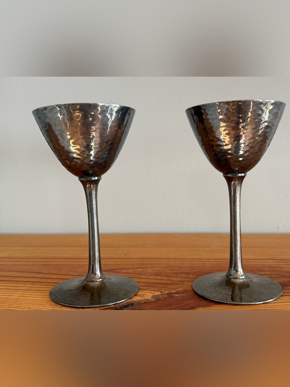 Vintage Meriden S.P. Co Hammered Silverplate Goblets Set of 2